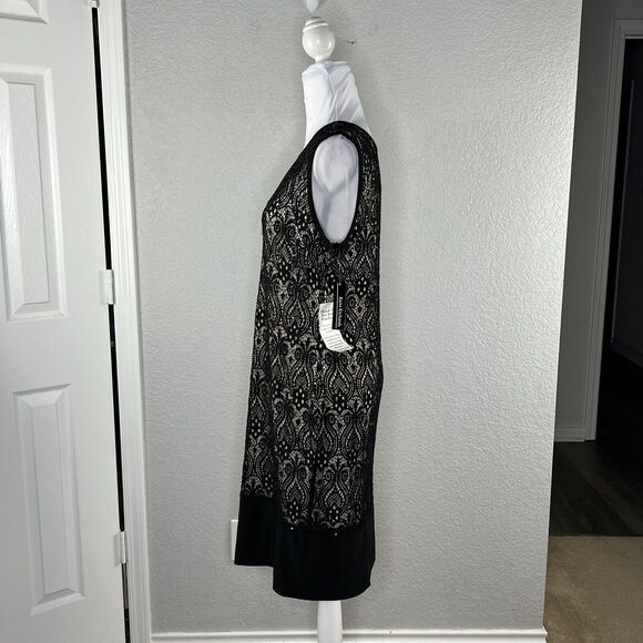 R M Richards Size 14 Black Sequin Lace Overlay Knee length Sheath Dress NEW - Picture 3 of 7